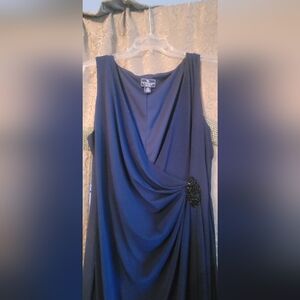 Connected Apparel Blue Draped Midi Dress with Black Embellishment